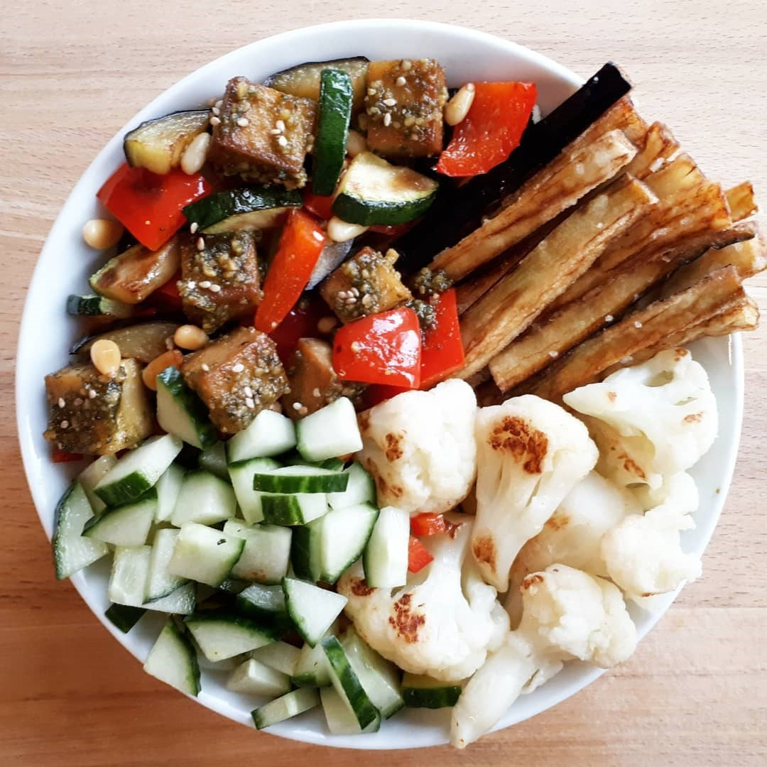 Mediterranean Tofu Bowl with Aubergine Fries