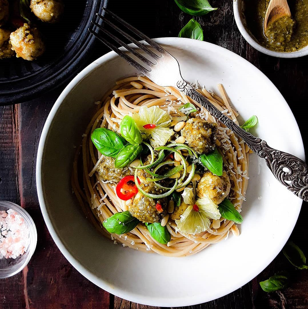 Pesto Pasta with Lime Chicken Balls